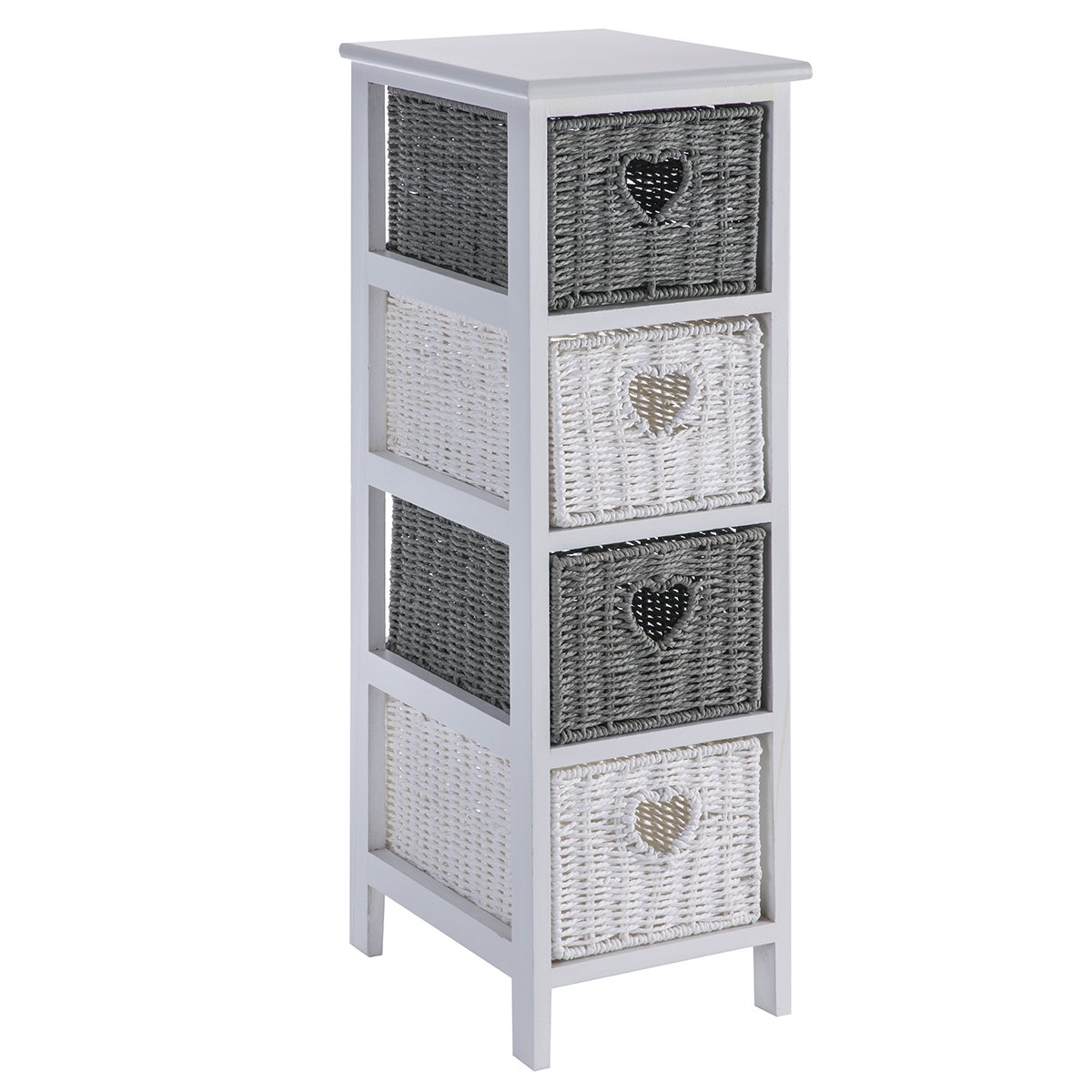 Colonne de rangement en bois 4 tiroirs cœur façon osier 2414