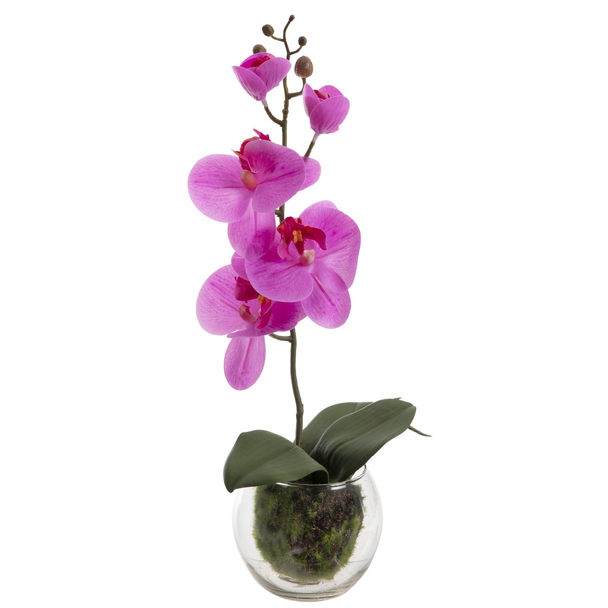 Orchidée artificielle fuchsia avec pot en verre H40cm 2642
