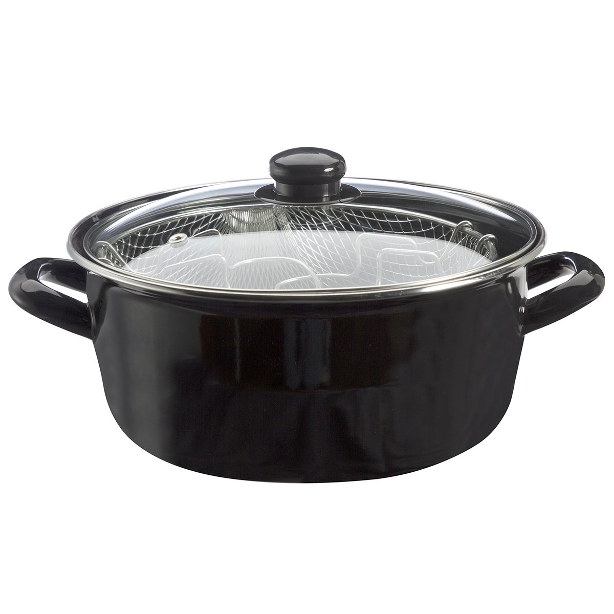 Friteuse en acier émaillé noir avec panier et couvercle tous feux - 2032