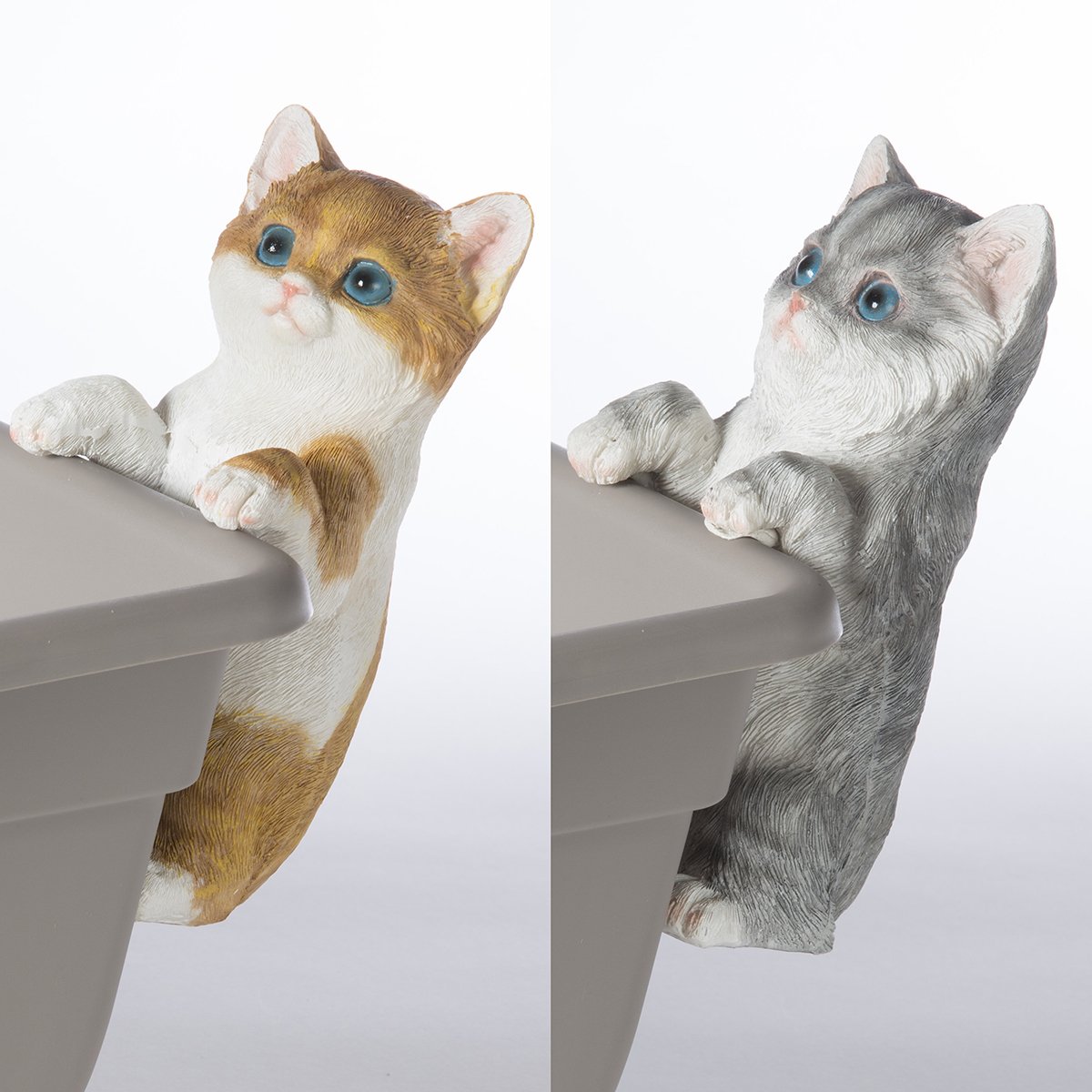Lot de 2 chats figurine déco jardin en résine à poser ou suspendre 1481