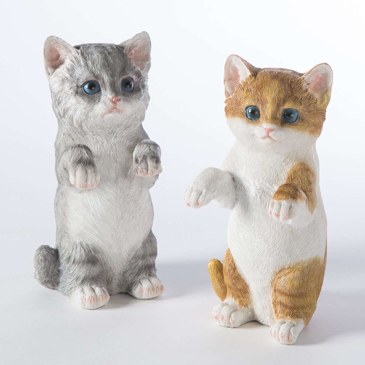 Lot de 2 chats figurine déco jardin en résine à poser ou suspendre 1481