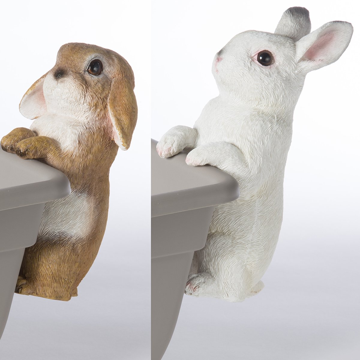 Lot de 2 lapins figurine déco jardin en résine à poser ou suspendre 16cm 1479