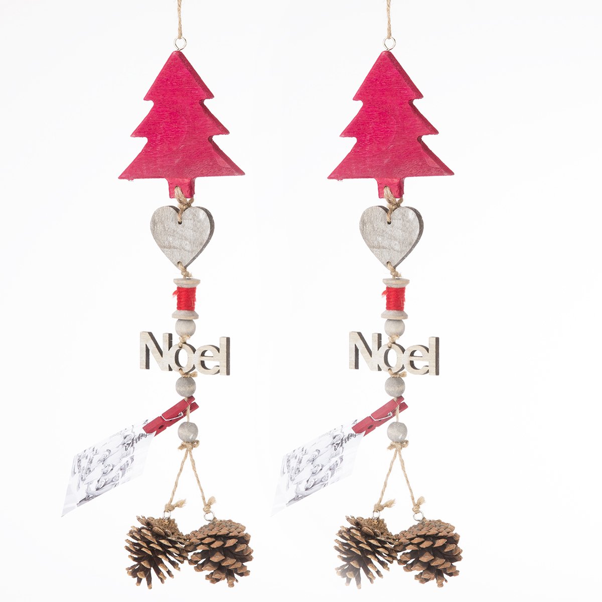 Lot de 2 suspensions déco Noël en bois 48cm 1345