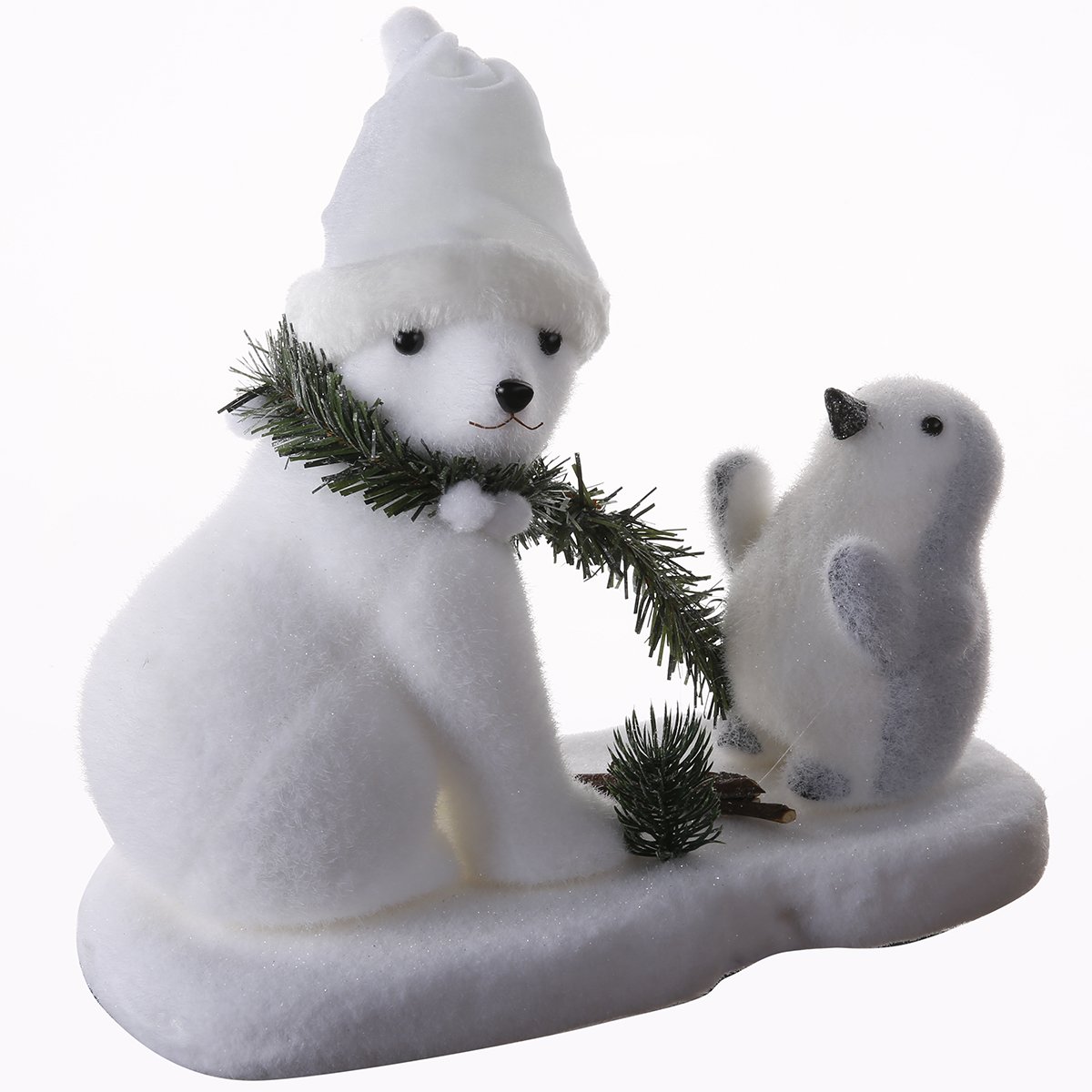 Figurine déco de Noël ours blanc et pingouin sur la banquise 35x16x27cm