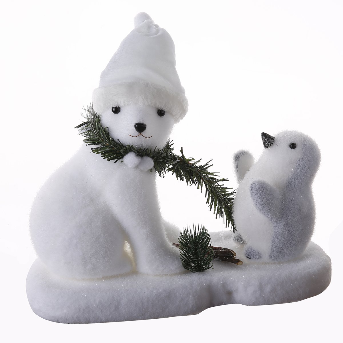 Figurine déco de Noël ours blanc et pingouin sur la banquise 35x16x27cm
