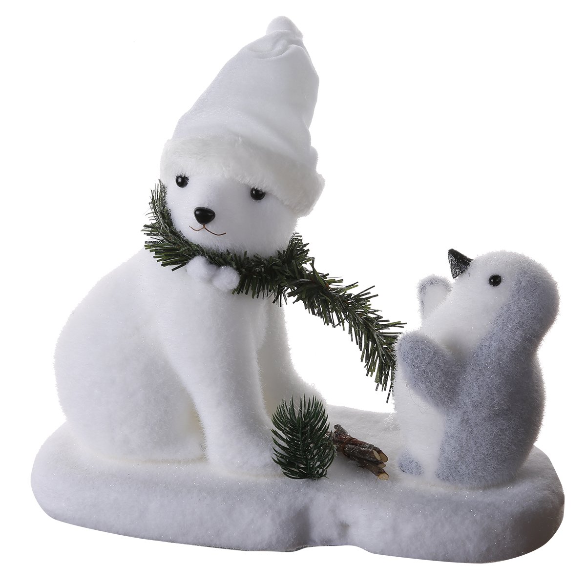 Figurine déco de Noël ours blanc et pingouin sur la banquise 35x16x27cm