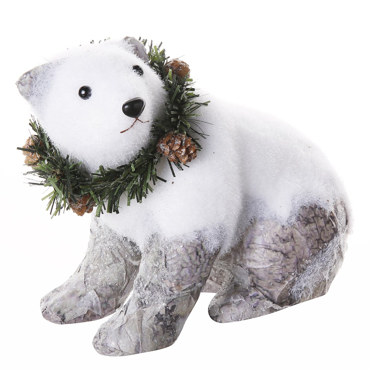 Lot de 3 figurines déco Noël ours blanc avec effet écorce - 2257