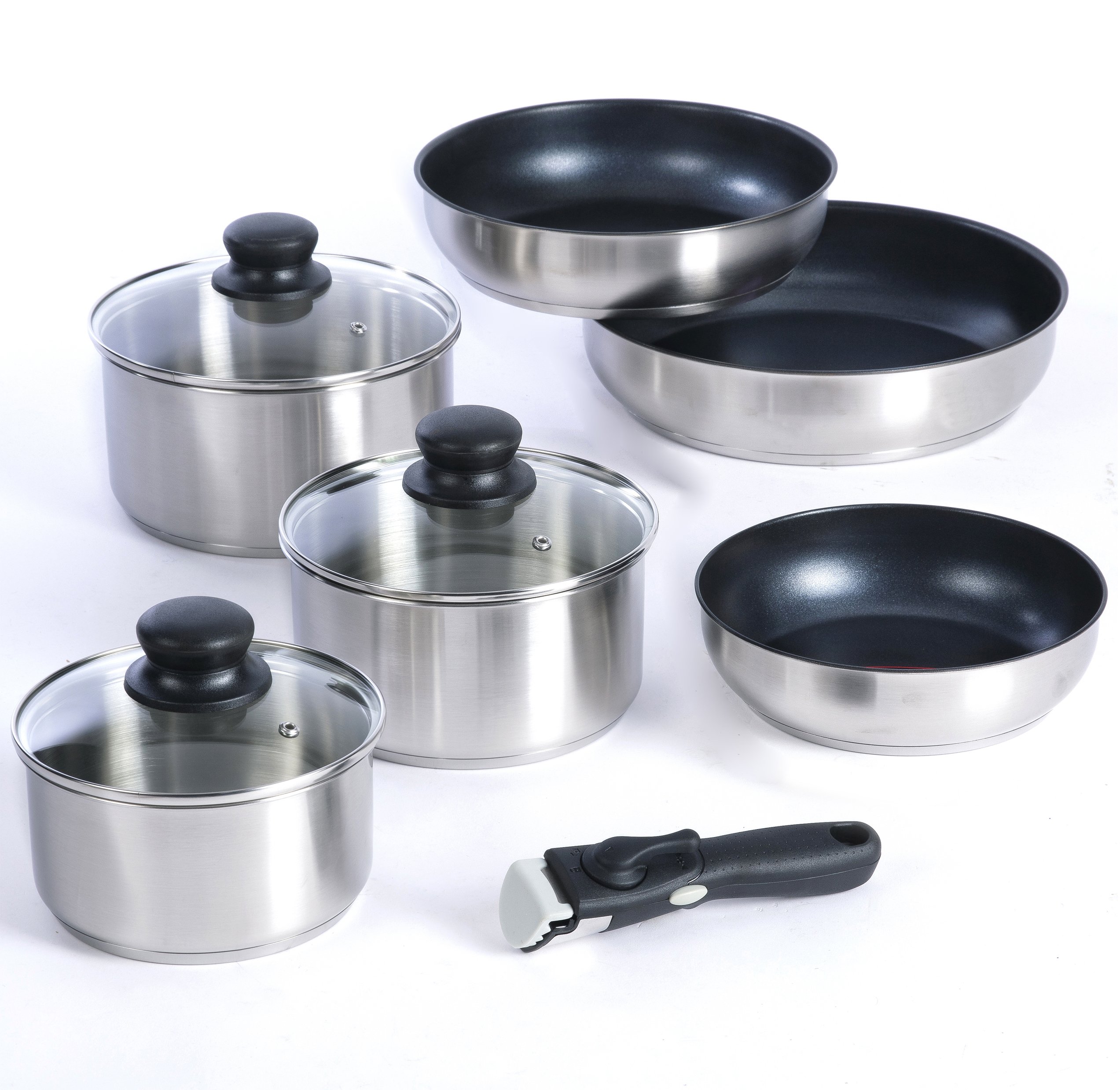 Batterie de cuisine en inox, set de 10 pièces casseroles et poêles tous feux 2035