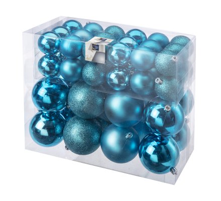 Lot De 52 Boules De Noel Bleu 2 Tailles 2282