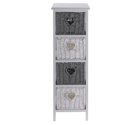 Colonne De Rangement En Bois 4 Tiroirs Cœur Facon Osier 2414