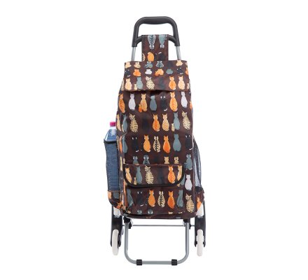 Chariot De Course 6 Roues Coloris Marron Avec Motif Chats 43l 1186