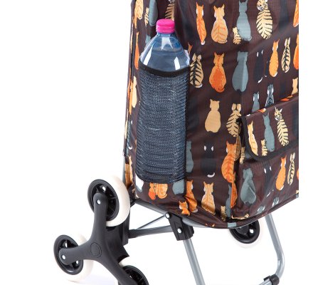 Chariot De Course 6 Roues Coloris Marron Avec Motif Chats 43l 1186