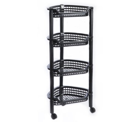 Etagere A Roulettes En Plastique Noir 4 Plateaux Triangulaires 1807