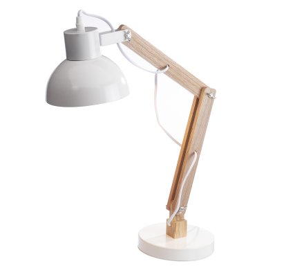 Lampe De Bureau Articulee En Bois Et Metal Blanc H55cm 2379