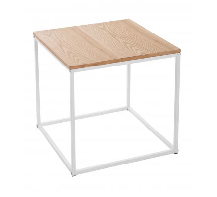 Table D Appoint Carree En Bois Et Metal Blanc Style Scandinave 2790
