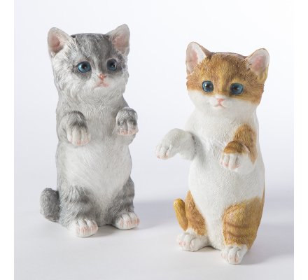 Lot De 2 Chats Figurine Deco Jardin En Resine A Poser Ou Suspendre 1481