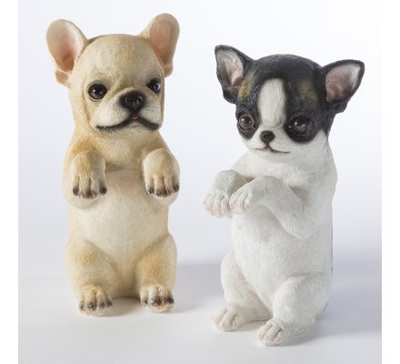 Lot De 2 Figurine Chiens Deco Jardin En Resine A Poser Ou