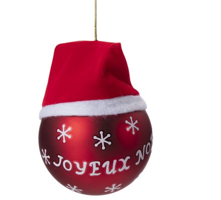 Lot De 4 Boules Déco Sapin Joyeux Noël Rouge Et Blanc Avec Bonnet