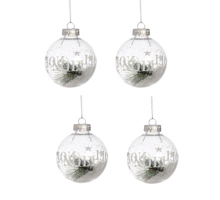 Lot De 4 Boules De Noël Déco Sapin Transparentes Avec Neige 8cm