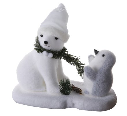Figurine déco de Noël ours blanc et pingouin sur la banquise 35x16x27cm - 2253