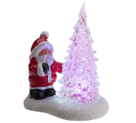 Lot De 2 Figurines Decoratives Poterie Pere Noel Avec Sapin Led 11x15cm 2273