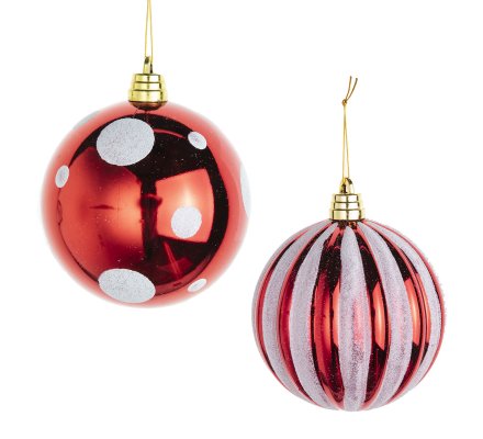 Lot De 2 Boules De Noël Grande Taille D15cm Rouge à Pois Blancs Et Rouge Rayé Blanc