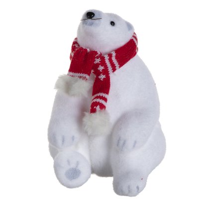 Lot De 2 Ours Polaires Deco Noel Avec Echarpe Rouge 24cm 2739