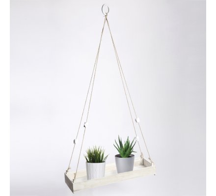 Etagère déco à suspendre en bois blanc et corde 90x49x17cm ...