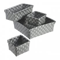 Lot de 4 paniers de rangement en pvc tressé coloris gris
