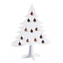 Décoration sapin à poser en bois blanc avec 12 boules en suspension H36cm