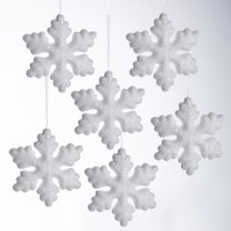 Lot de 6 flocons blancs avec paillettes à accrocher au sapin 11cm