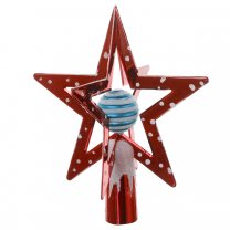 Cimier de sapin de noël étoile 3D rouge avec boule bleue