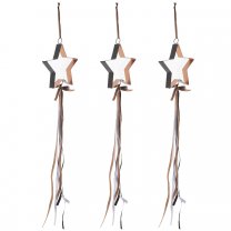 Lot de 3 sujets à accrocher, étoile en métal et ruban coloris cuivré et noir 70cm