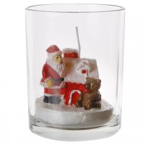 Lumignon décoration de Noël avec bougie père Noël, chalet et ourson 10cm
