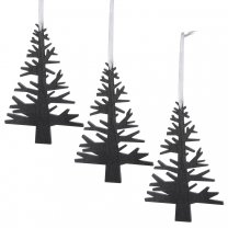 Lot de 3 sujets de Noël, petit sapin en bois noir décoration à accrocher