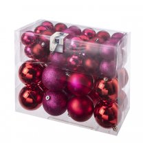Lot de 52 boules de Noël, décoration sapin 2 tailles coloris rouge et rose