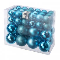 Lot de 52 boules de Noël, décoration sapin 2 tailles coloris bleu