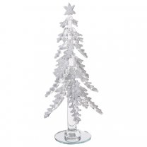 Sapin miniature décoration de Noël en verre transparent avec paillettes H22cm