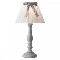 Lampe à poser en bois gris avec abat-jour en tissu et noeud à pois