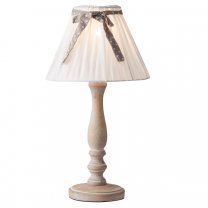 Lampe à poser en bois avec abat-jour en tissu et noeud avec coeur
