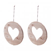 Lot de 2 suspensions rondin de bois naturel avec coeur découpé et écorce D20,5cm