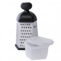 Râpe manuelle 6 faces en inox avec récipient récupérateur, manche caoutchouc base antidérapante