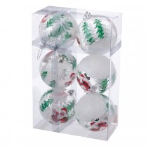Lot de 6 boules de Noël transparentes avec décoration neige et Père Noël