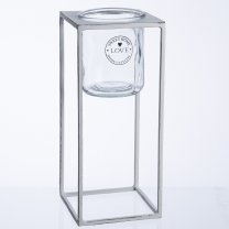 Photophore bougeoir en suspension déco extérieur structure en métal blanc veilli H30cm