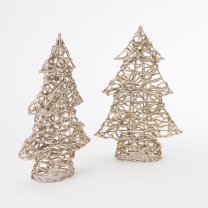 Lot de 2 sapins miniature déco design fil métal dorés 31cm