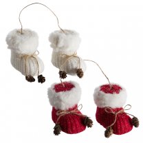 Lot de 2 paires de bottes de noël à accrocher avec ficelle et pomme de pin