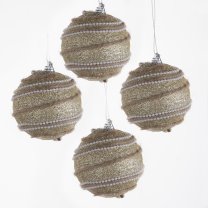 Lot de 4 boules de Noël dorées avec ficelles et perles