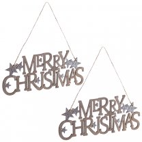 Lot de 2 suspensions en bois "Merry Christmas" avec étoiles paillettes et ficelle