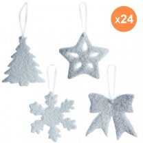 Lot de 24 suspensions de noël à accrocher forme noeud, étoile, sapin et flocon