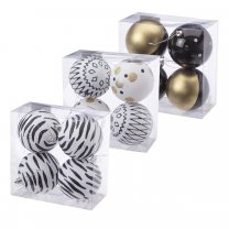 Lot de 12 boules de Noël déco sapin design blanc, noir et doré